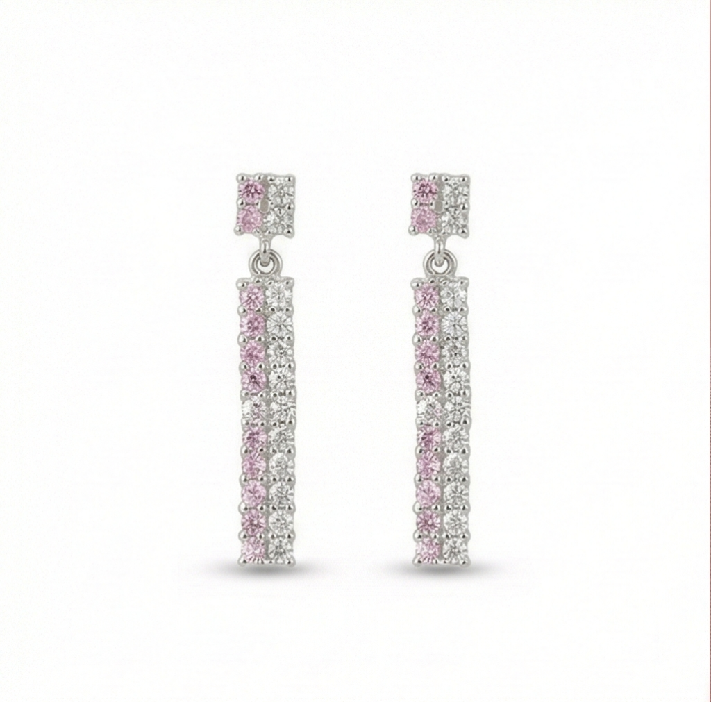925 Sterling Silver Pink and White Linear Drop Earrings Jewellery for Women