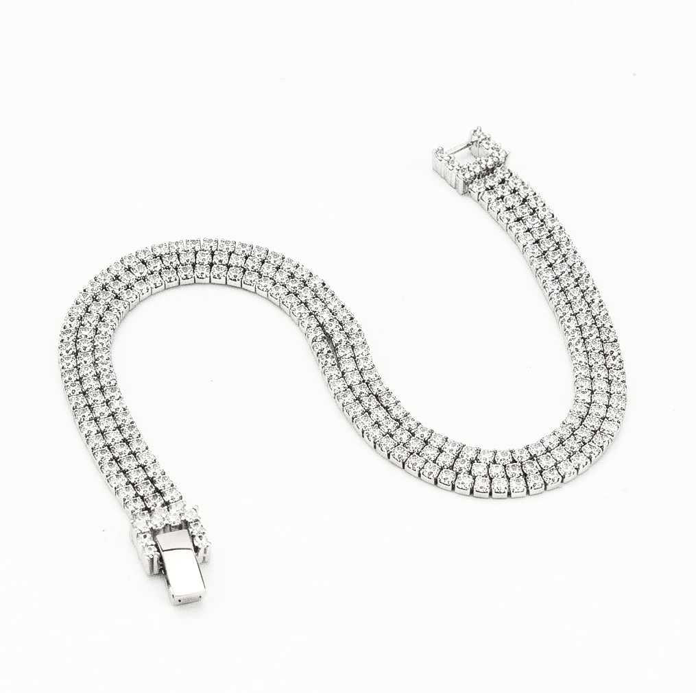 925 Sterling Silver Wide Triple Row Link Statement Bracelet Jewellery for Women High Polish