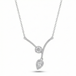 AGOR 925 Sterling Silver Elegant Asymmetric Pear Drop Necklace Jewellery with Rhodium Finish