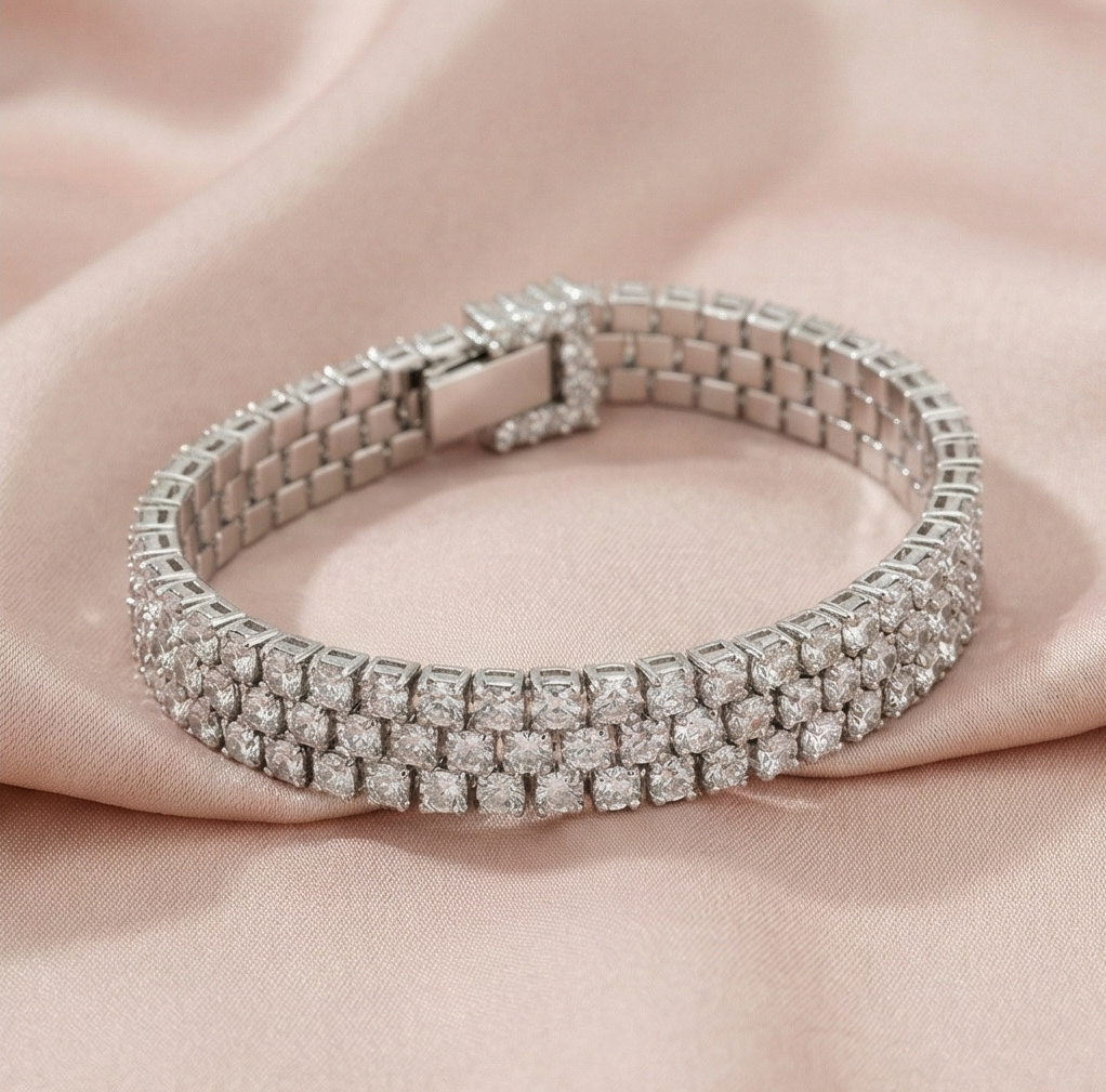 925 Sterling Silver Wide Triple Row Link Statement Bracelet Jewellery for Women High Polish