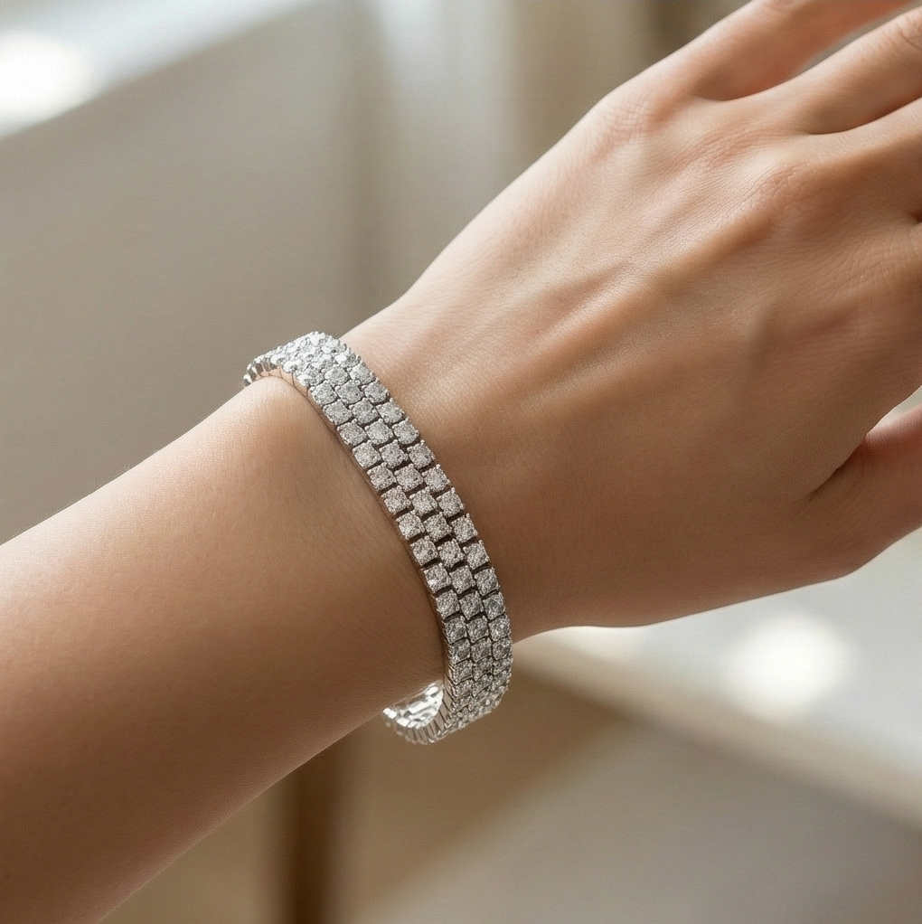925 Sterling Silver Wide Triple Row Link Statement Bracelet Jewellery for Women High Polish