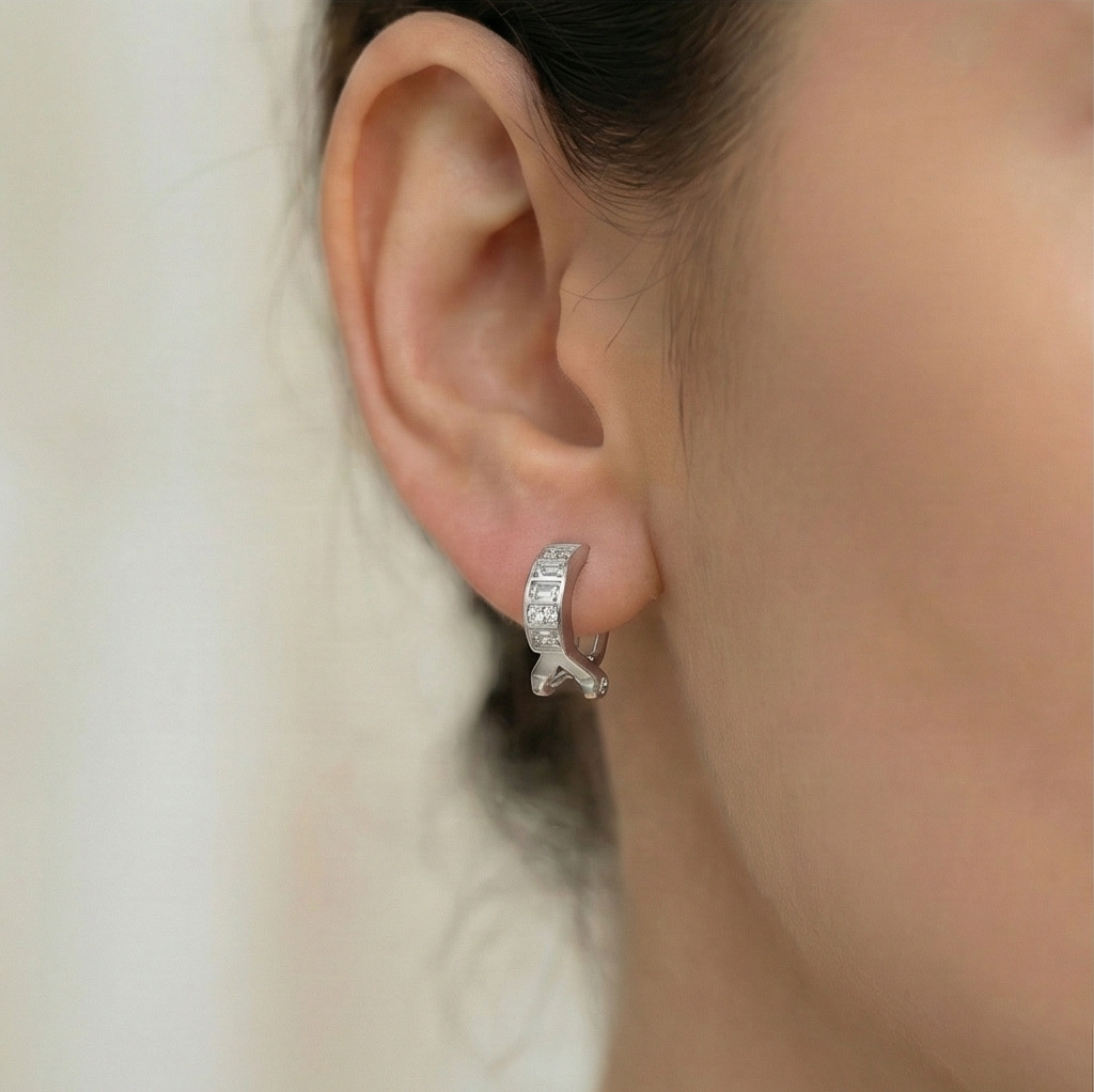 925 Sterling Silver Geometric Baguette Huggie Hoop Earrings Jewellery for Women