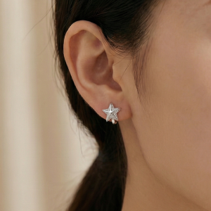 925 Sterling Silver Pave Star Huggie Hoop Earrings Jewellery for Women & Girls