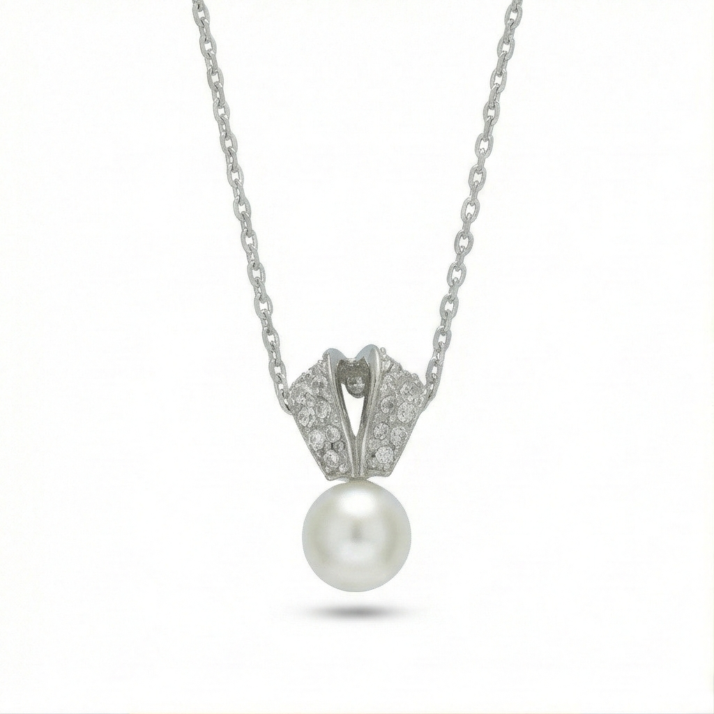 925 Sterling Silver Elegant Pearl Drop Pendant Necklace with Stone Accents Jewellery for Women