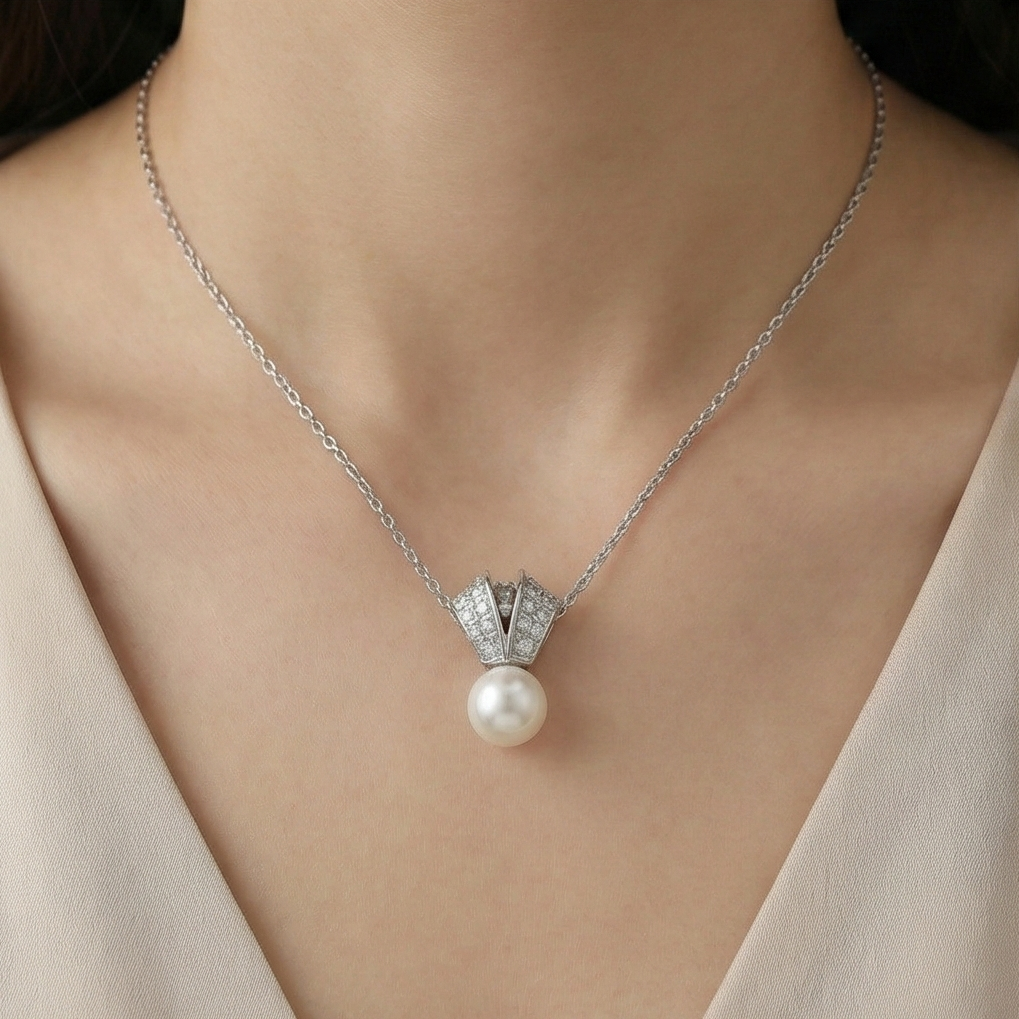 925 Sterling Silver Elegant Pearl Drop Pendant Necklace with Stone Accents Jewellery for Women