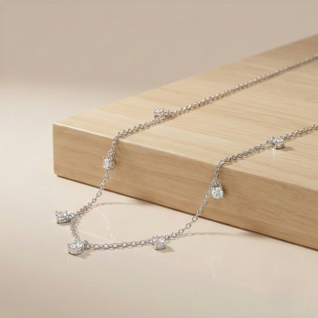 925 Sterling Silver Minimalist Dainty Solitaire Drop Station Necklace Jewellery for Women