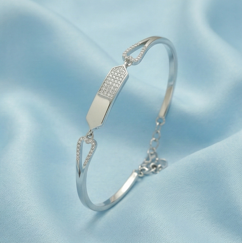 925 Sterling Silver Asymmetric Bar Hinged Bangle Bracelet Jewellery for Women High Polish Finish