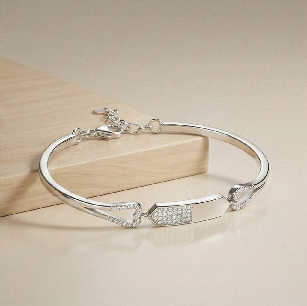 925 Sterling Silver Asymmetric Bar Hinged Bangle Bracelet Jewellery for Women High Polish Finish