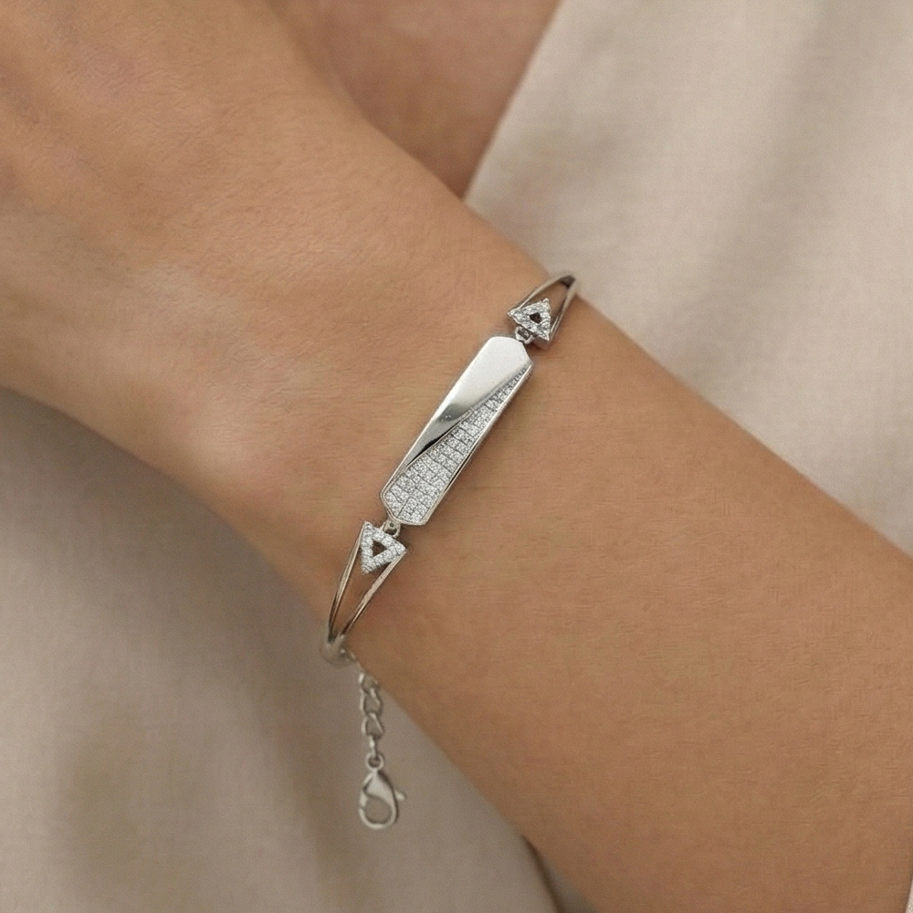 925 Sterling Silver Geometric Bar Bangle Bracelet Jewellery for Women High Polish Finish