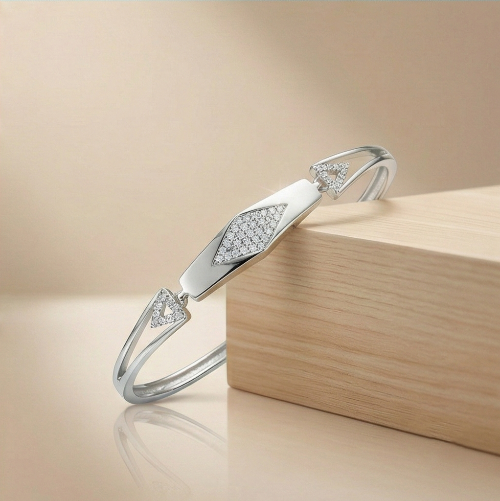 925 Sterling Silver Geometric Rhombus Hinged Bangle Bracelet Jewellery for Women High Polish Finish