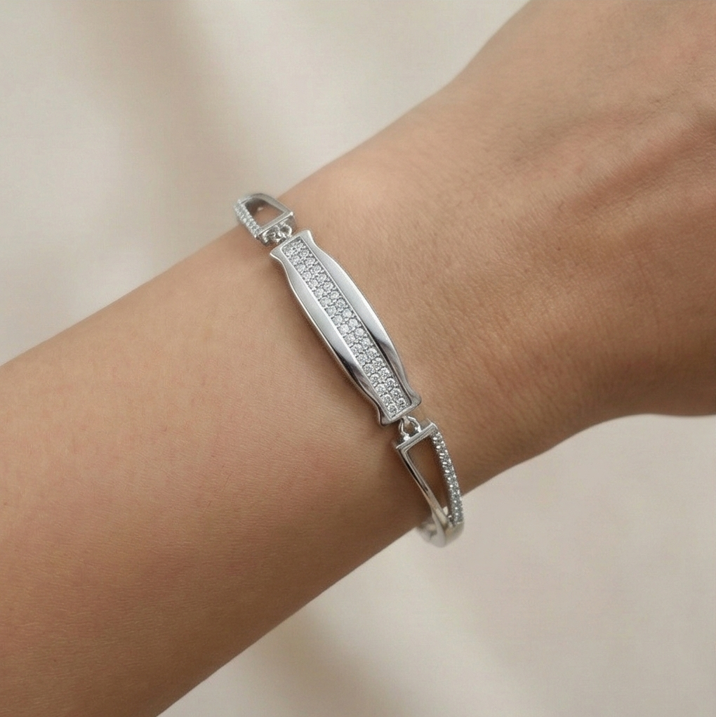 925 Sterling Silver Rectangular Bar Link Bracelet Adjustable Wrist Jewellery