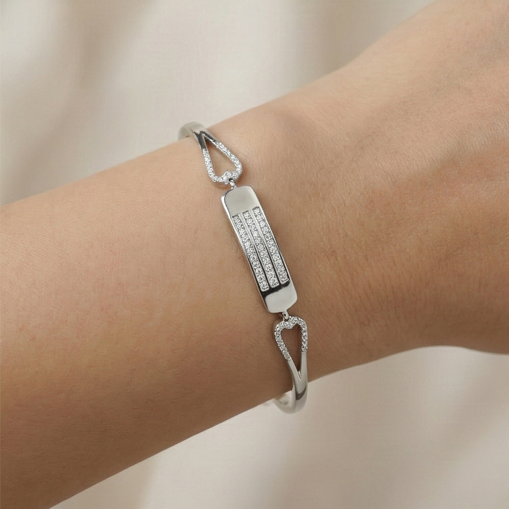 925 Sterling Silver Triple Row Bar Hinged Bangle Bracelet Jewellery for Women High Polish Finish