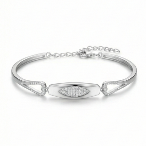 925 Sterling Silver Oval Motif Hinged Bangle Bracelet Jewellery for Women High Polish Finish