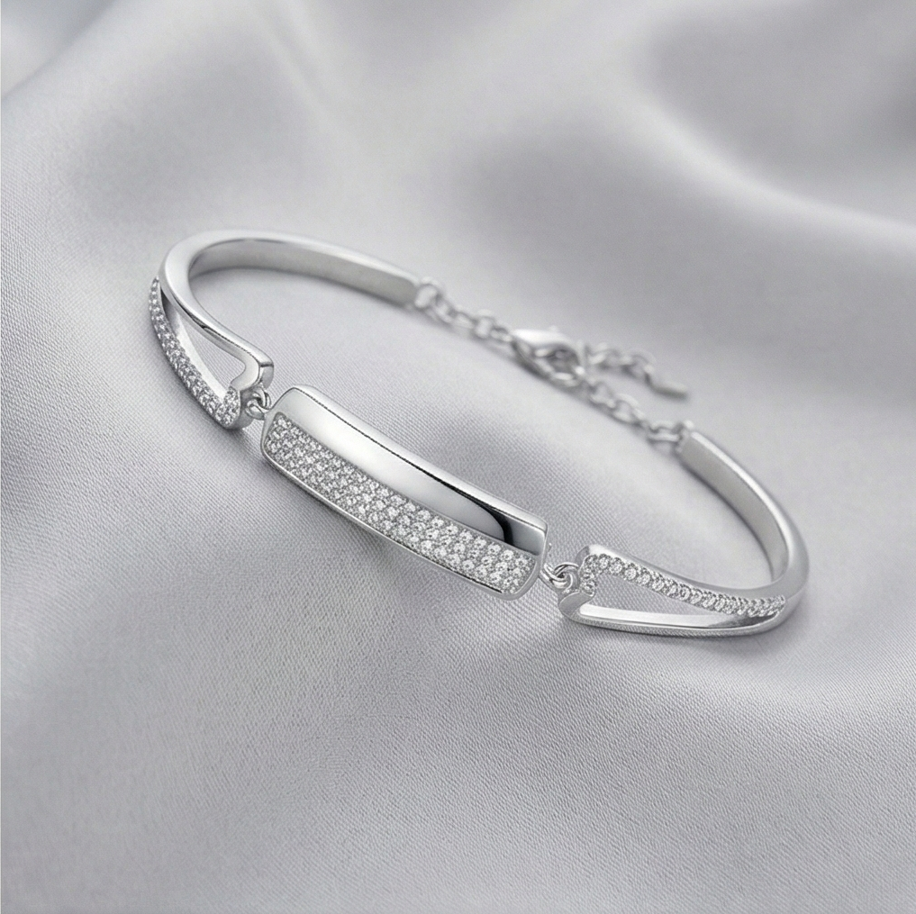 925 Sterling Silver Rectangular Bar Hinged Bangle Bracelet Jewellery for Women High Polish Finish