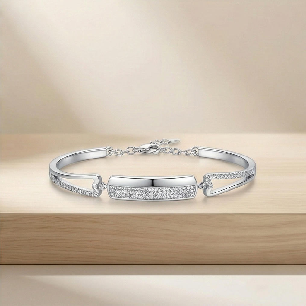925 Sterling Silver Rectangular Bar Hinged Bangle Bracelet Jewellery for Women High Polish Finish