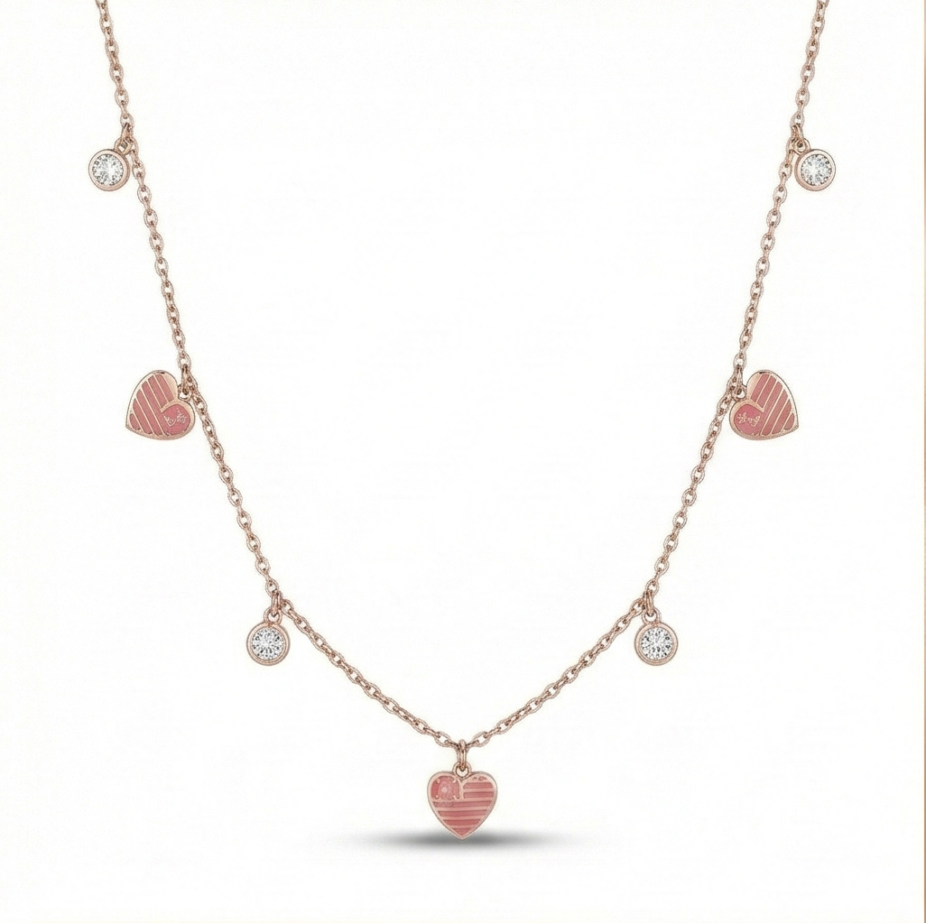 925 Sterling Silver Rose Gold Plated Pink Heart Charm Anklet Jewellery
