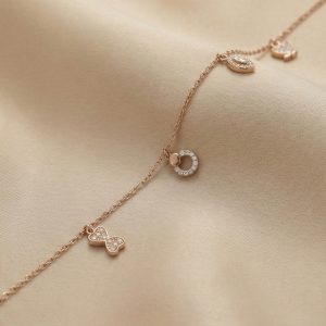 925 Sterling Silver Rose Gold Plated Butterfly and Marquise Anklet Jewellery
