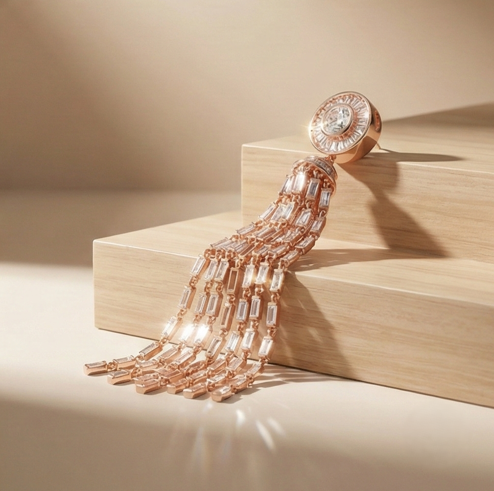 925 Sterling Silver Rose Gold Plated Tassel Fringe Statement Pendant Jewellery