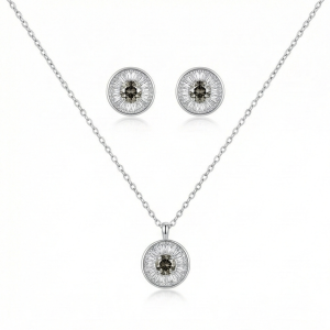 925 Sterling Silver Round Sunburst Halo Pendant and Stud Earrings Set Rhodium Plated Luxury Jewellery for Women