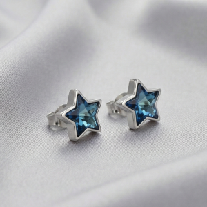 925 Sterling Silver Blue Crystal Star Stud Earrings Jewellery