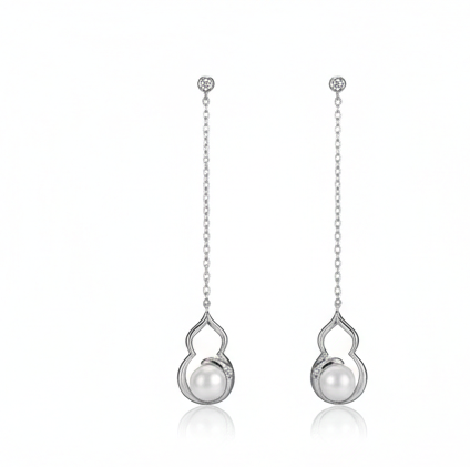 925 Sterling Silver Modern Abstract Curve Pearl Drop Earrings Jewellery
