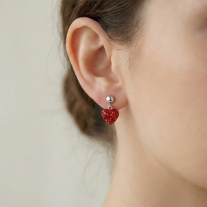 925 Sterling Silver Red Pave Heart Drop Earrings High Polish Jewellery for Women