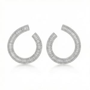 925 Sterling Silver Baguette Lined C-Hoop Earrings Statement Jewellery