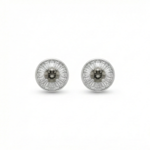 925 Sterling Silver Round Halo Stud Earrings with Smoky Quartz Tone Stone Jewellery