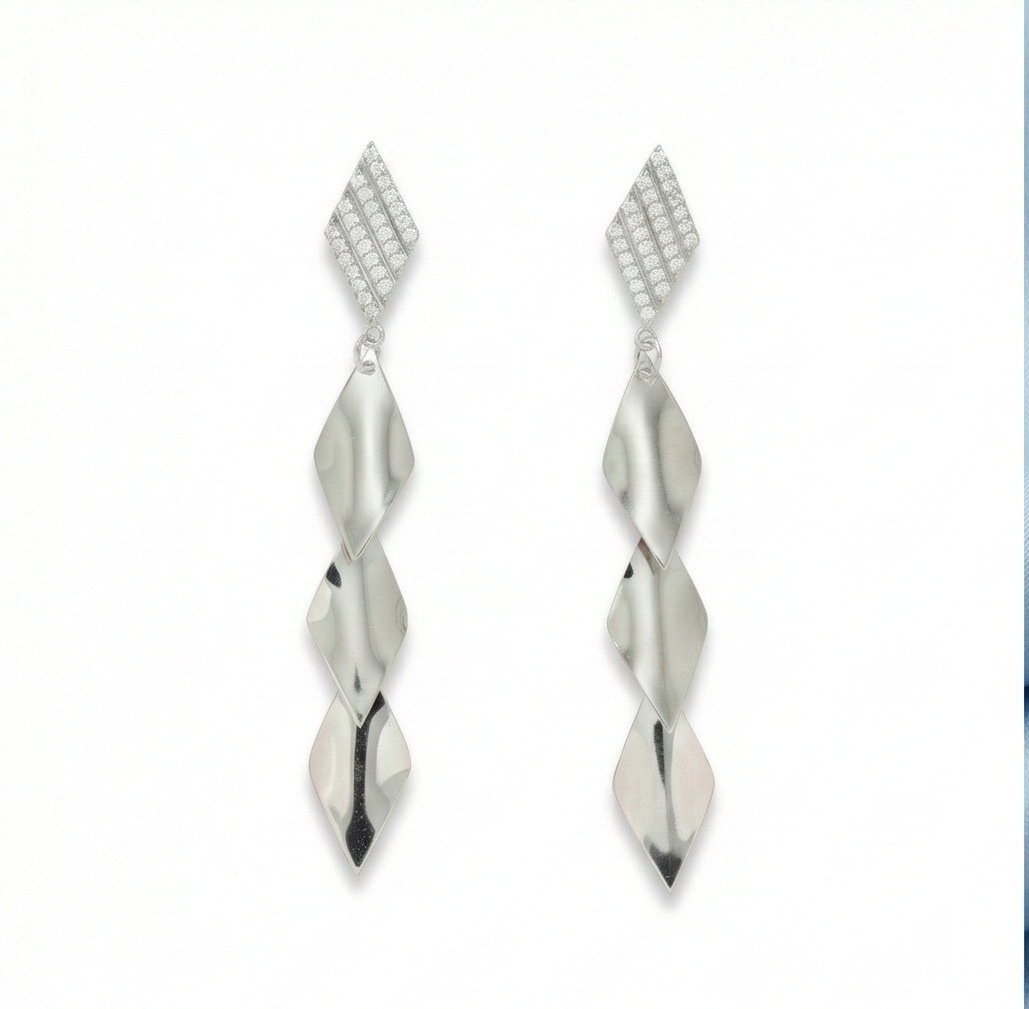 925 Sterling Silver Sculptural Twist Drop Earrings Long Dangle Jewellery