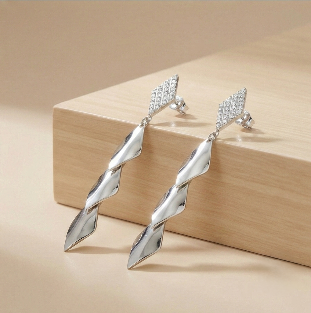 925 Sterling Silver Sculptural Twist Drop Earrings Long Dangle Jewellery