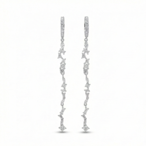 925 Sterling Silver Linear Baguette Stone Drop Earrings Huggie Jewellery