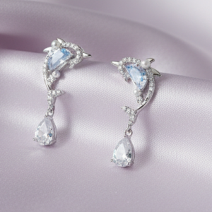 925 Sterling Silver Dolphin Dangle Earrings with Blue Stone and Pearl Accents Jewellery