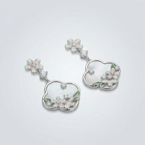 925 Sterling Silver Floral Mother of Pearl Drop Earrings with Enamel Accents Jewellery