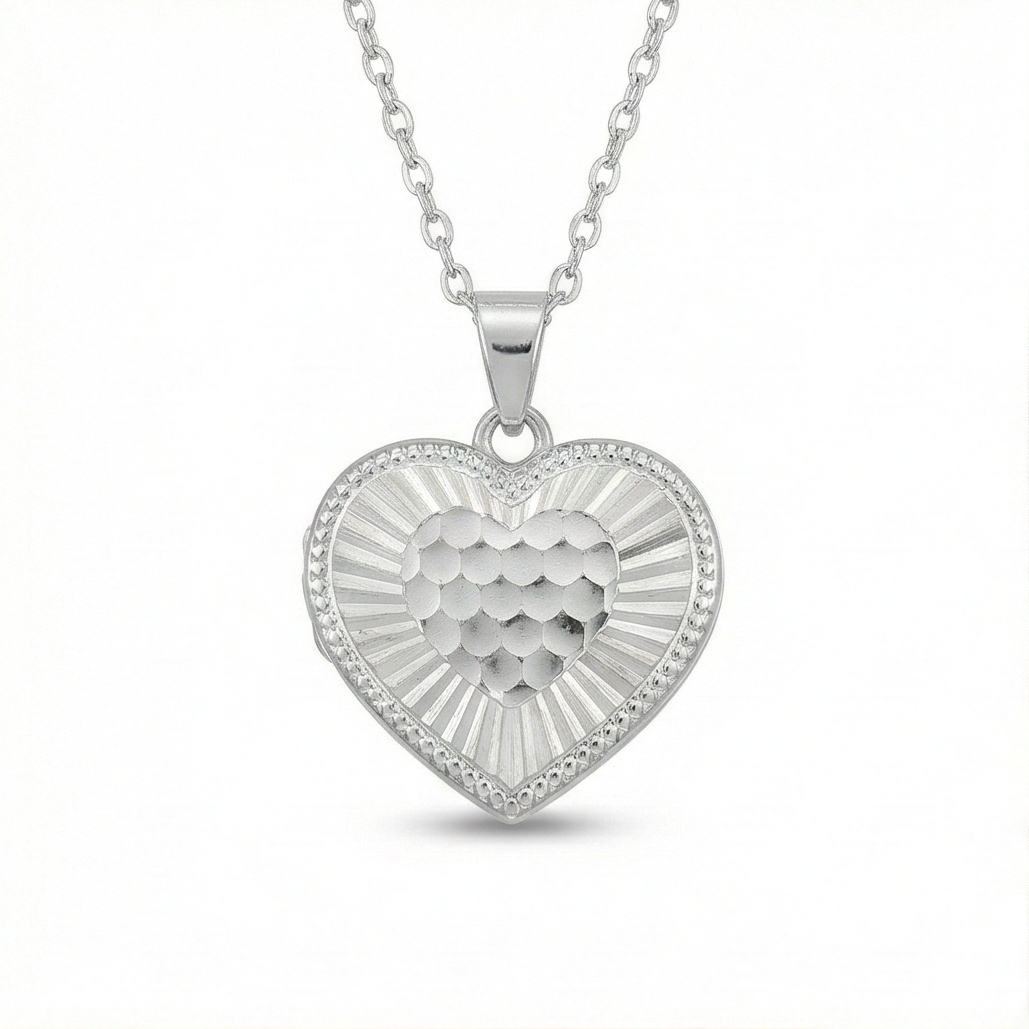 925 Sterling Silver Textured Heart Pendant Necklace Jewellery