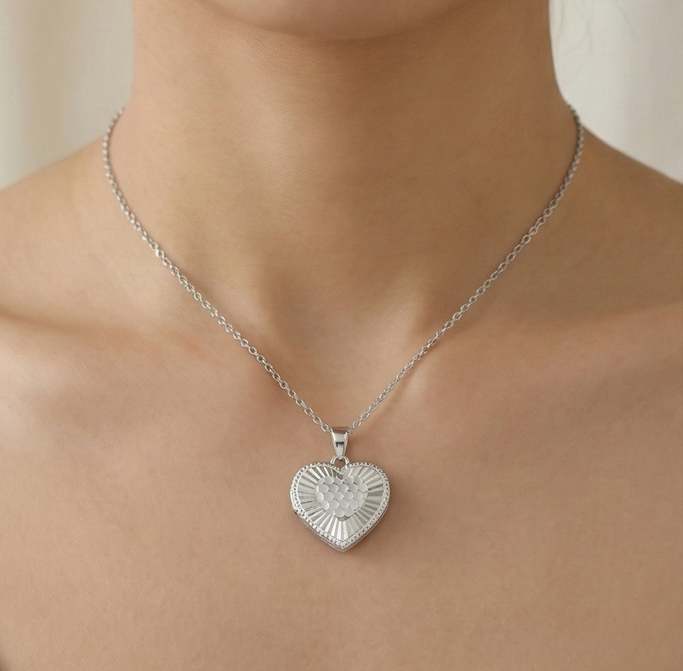 925 Sterling Silver Textured Heart Pendant Necklace Jewellery