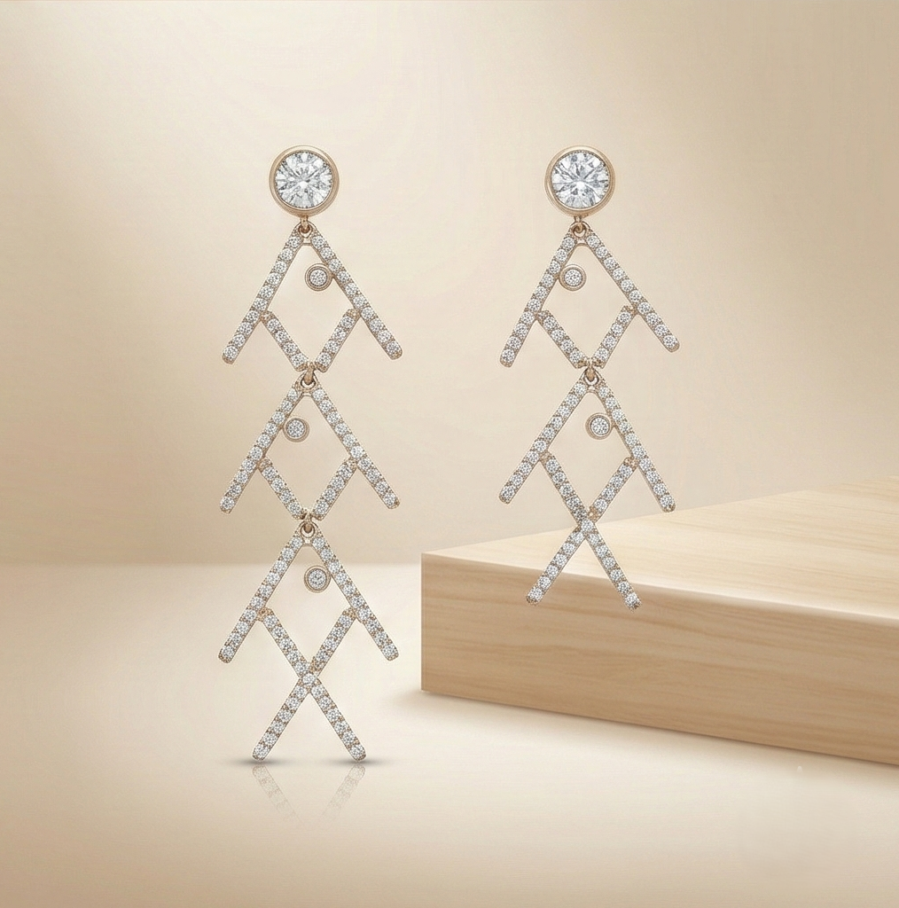925 Sterling Silver Rose Gold Plated Geometric Chevron Drop Earrings Jewellery