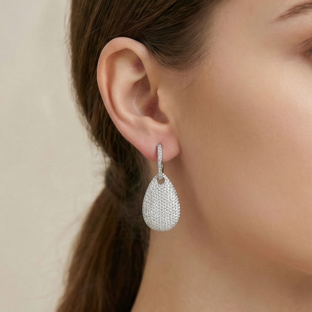 925 Sterling Silver Pave Set Teardrop Dangle Earrings Jewellery for Women
