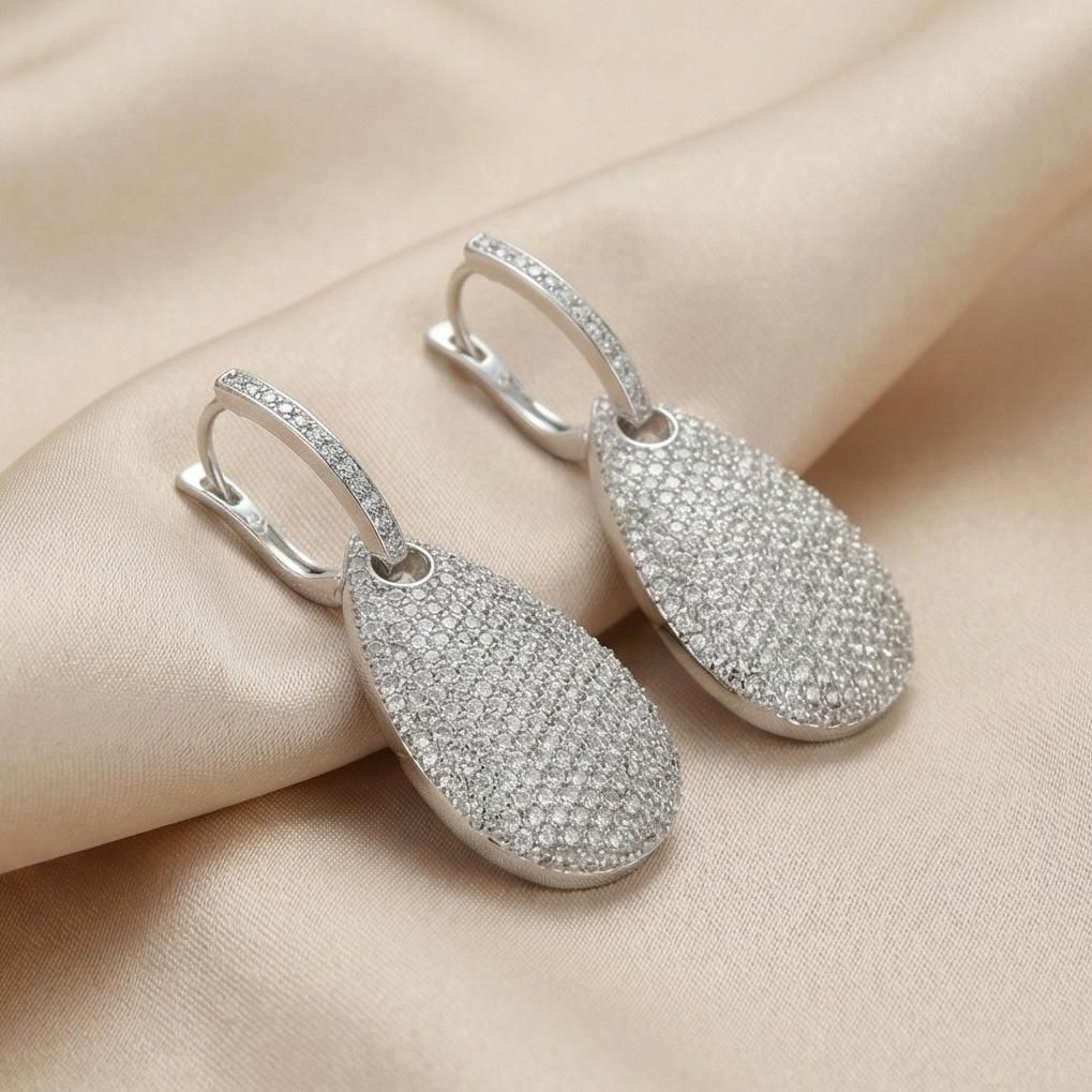 925 Sterling Silver Pave Set Teardrop Dangle Earrings Jewellery for Women