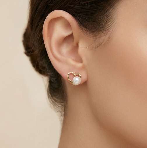 925 Sterling Silver Gold Plated Open Heart Pearl Stud Earrings Jewellery