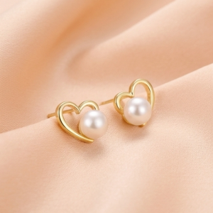925 Sterling Silver Gold Plated Open Heart Pearl Stud Earrings Jewellery