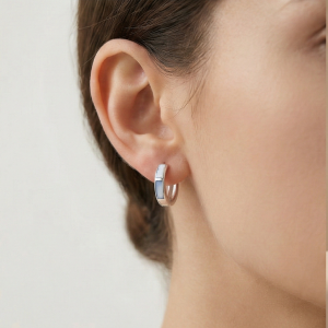 925 Sterling Silver Light Blue Rectangular Inlay Huggie Hoop Earrings for Women Rhodium Plated Jewellery