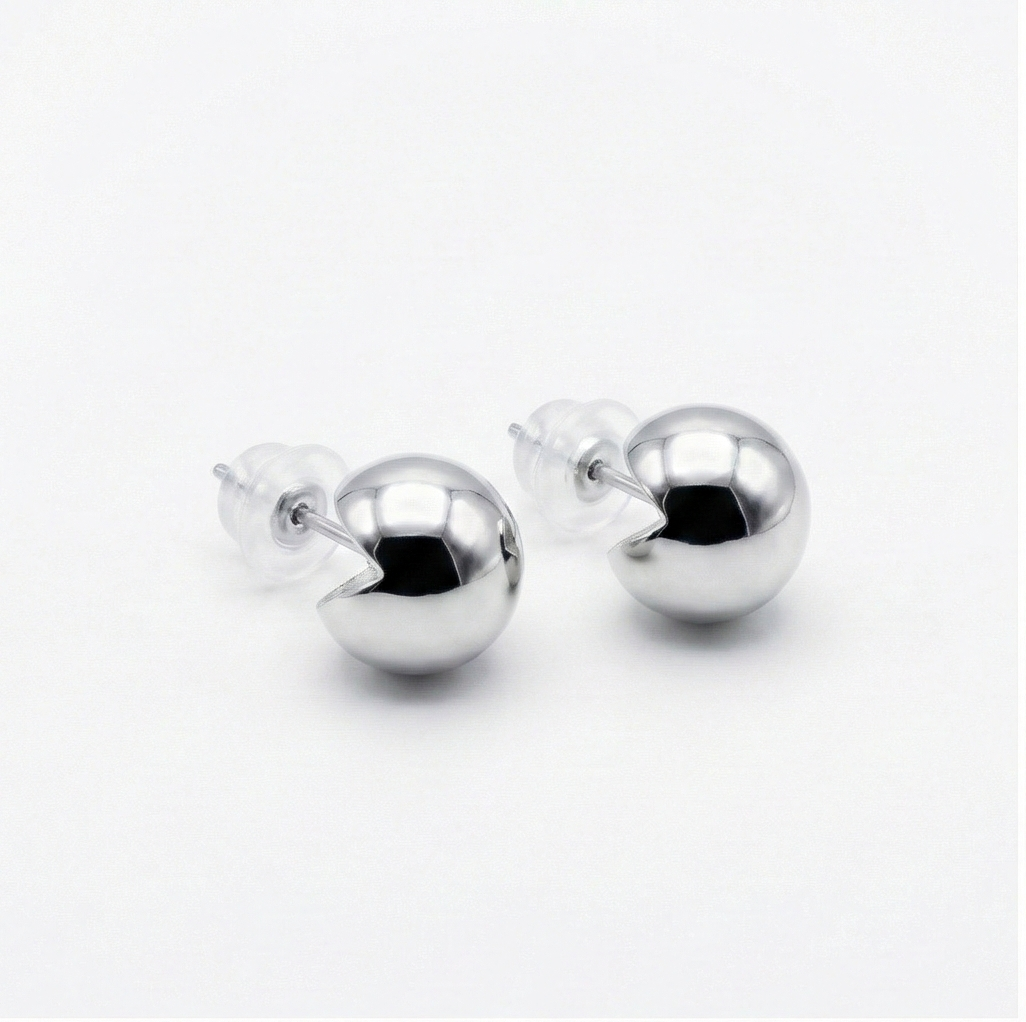 925 Sterling Silver Modern Geometric Sphere Stud Earrings High Polish Minimalist Jewellery for Women