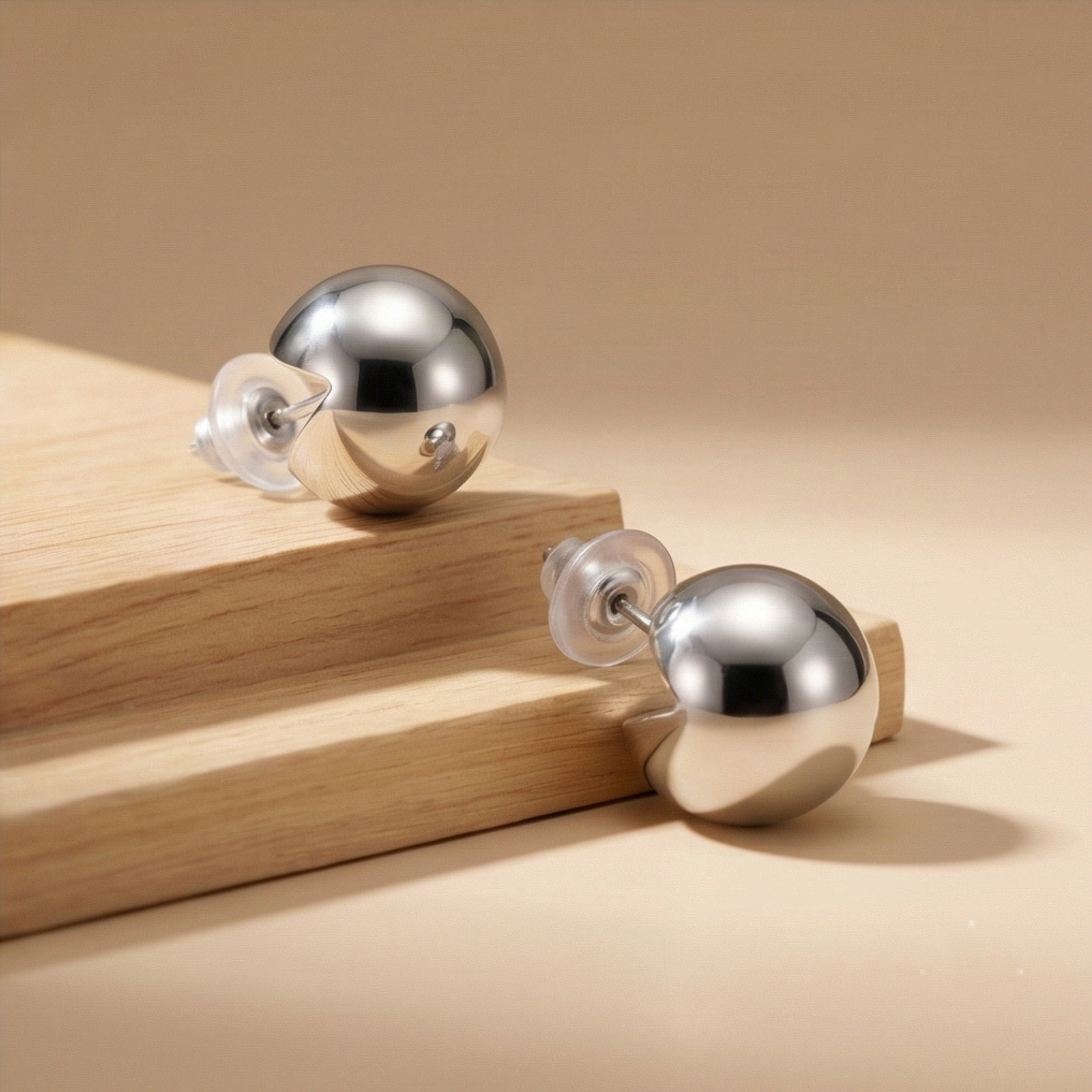 925 Sterling Silver Modern Geometric Sphere Stud Earrings High Polish Minimalist Jewellery for Women