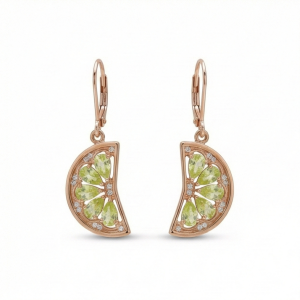 925 Sterling Silver Rose Gold Plated Green Crystal Fruit Slice Drop Earrings Jewellery
