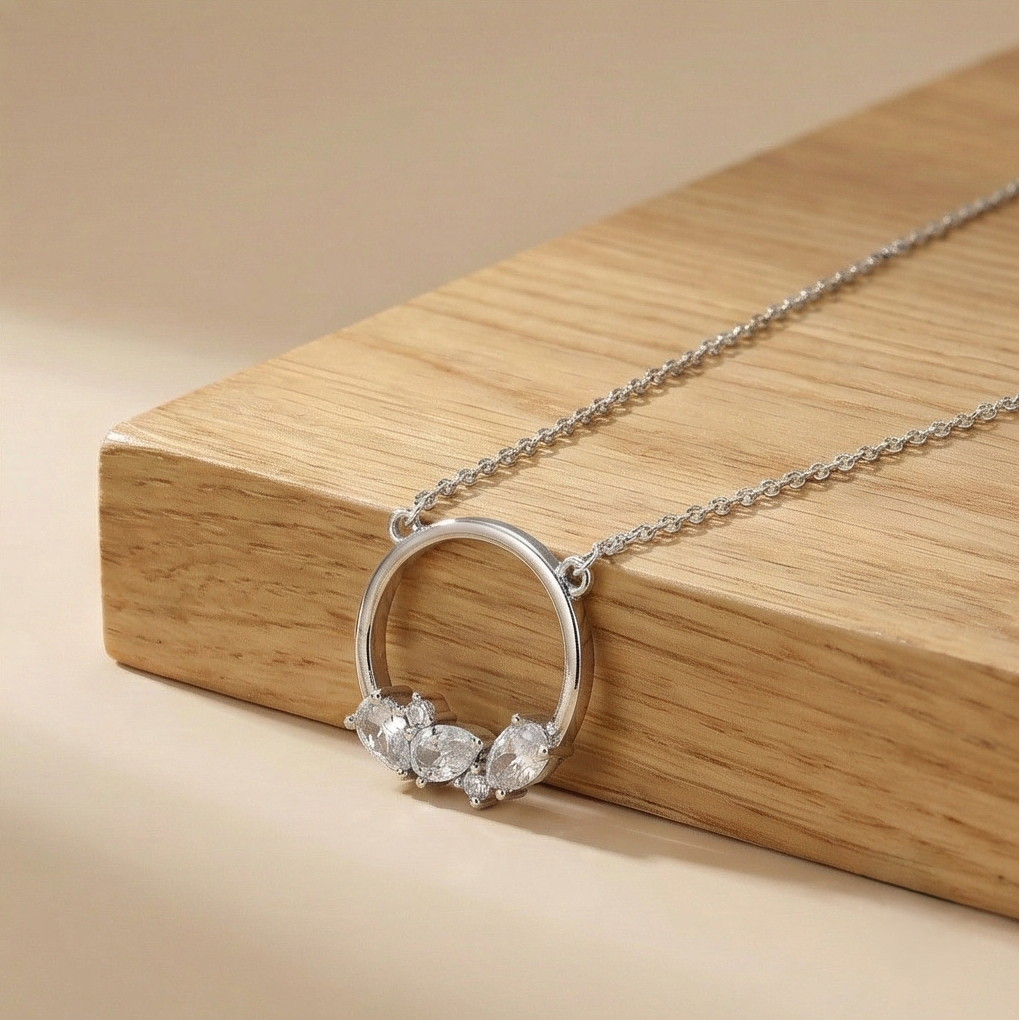 925 Sterling Silver Open Circle Cluster Pendant Necklace Jewellery for Women