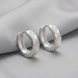 925 Sterling Silver White Mother of Pearl Oval Inlay Hoop Earrings Jewellery for Women