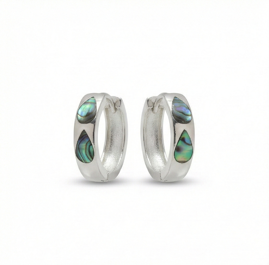 925 Sterling Silver Abalone Shell Teardrop Inlay Hoop Earrings Jewellery for Women