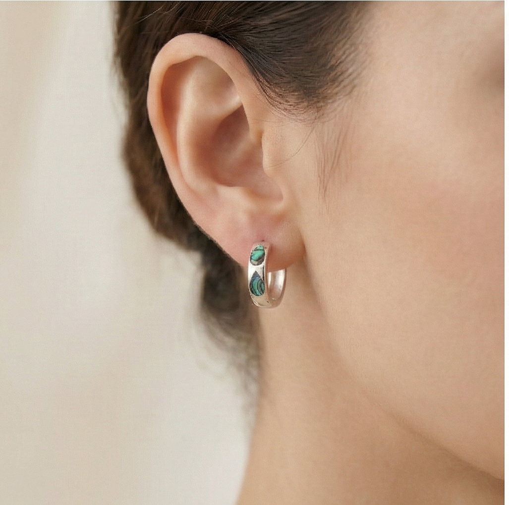 925 Sterling Silver Abalone Shell Teardrop Inlay Hoop Earrings Jewellery for Women
