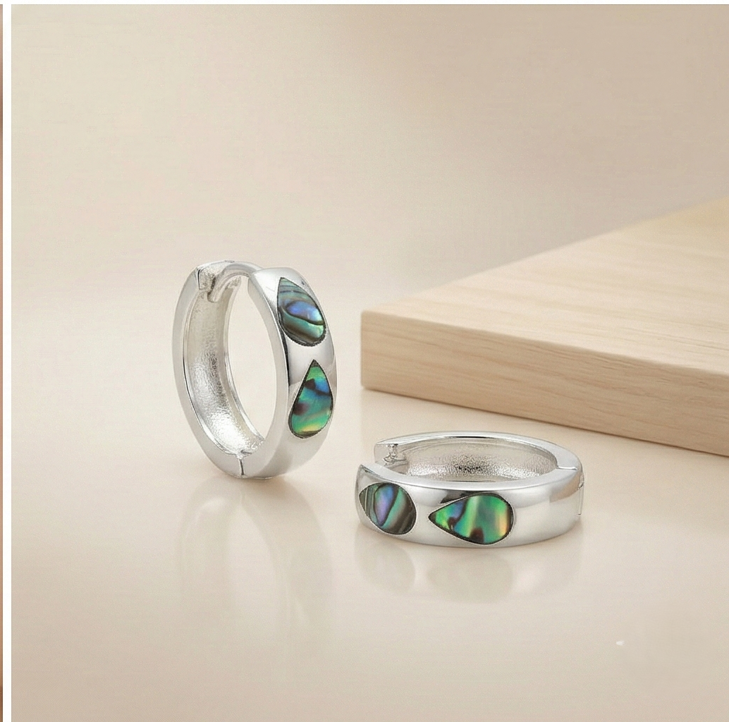 925 Sterling Silver Abalone Shell Teardrop Inlay Hoop Earrings Jewellery for Women