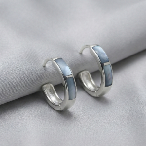 925 Sterling Silver Grey Rectangular Inlay Hoop Earrings Jewellery for Women